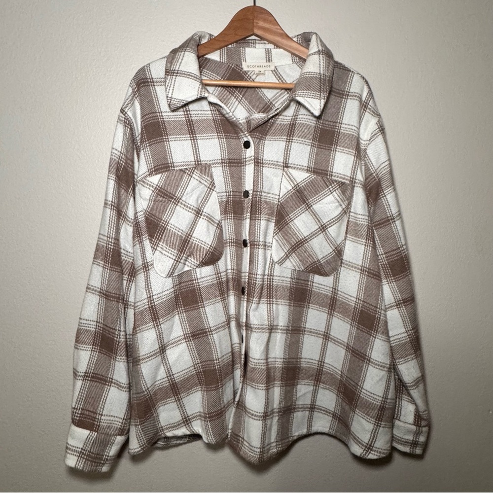 Ecothreads Plaid Snap Front Shacket Jacket 3x Neu… - image 1